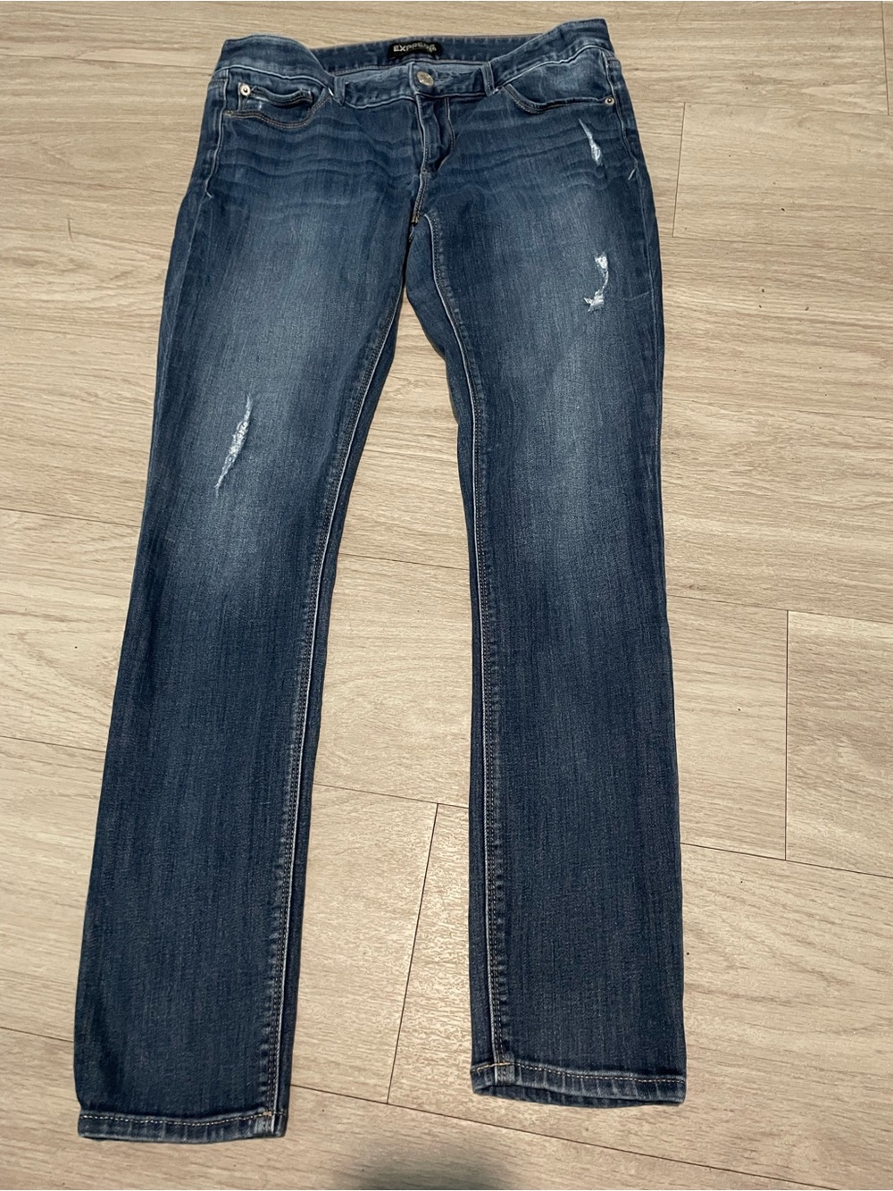Express Dark Wash Skinny Jeans with Light Distressing